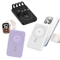 Bancos de Energía Portátiles Personalizados de 10000 mAh, Mini Banco de Energía Magnético para Teléfono, Cargador Inalámbrico 3 en 1 con Cable de Carga Rápida
