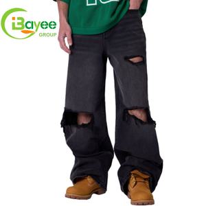 Toptan Özel Lüks Hip Hop Bol Paça Kot Pantolonlar Katmanlı Denim En Kaliteli Vintage Tasarımcı Erkek Kot Pantolonları - Product Image 3