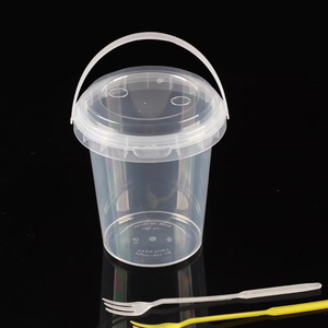 Cundao 1000ml 32oz Cốc dùng một lần Xô Nhựa Có nắp đậy và tay cầm cho bao bì nước giải khát trái cây - Product Image 5