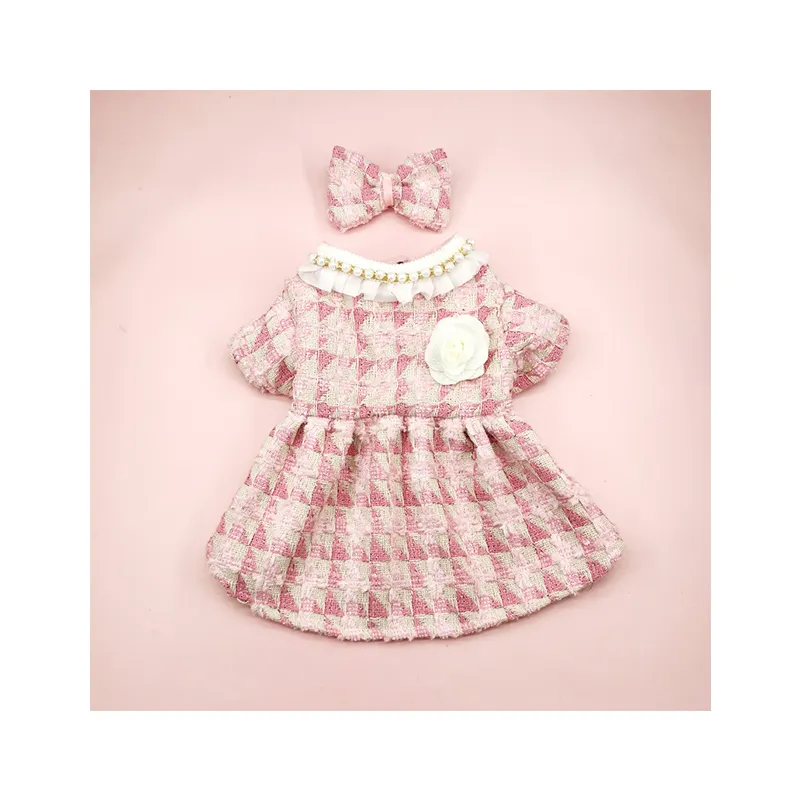 Haute Qualité Élégant Bowknot Dentelle Col Pet Princesse Vêtements Mignon Décoration Florale Pet Vêtements Ensemble