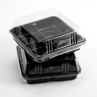 Boîte à dessert rectangulaire en plastique PET transparent à 4 compartiments, couvercle plat, recyclable, boîte à gâteau, sushi, nouilles, hamburger, etc.