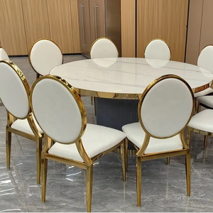 Gran oferta, silla de boda de cuero PU de terciopelo con respaldo redondo con diseño apilable de acero inoxidable para banquetes y eventos de Hotel - Product Image 4