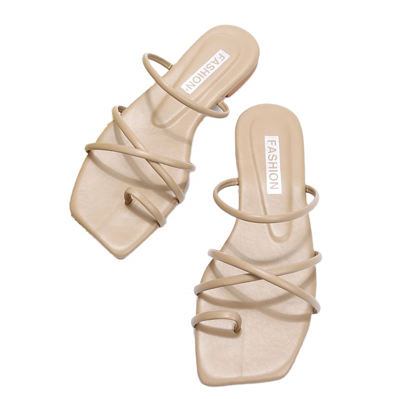 Женские сандалии на плоской подошве Mengxian, босоножки с квадратным носком, на тонких лямках, летние Тапочки