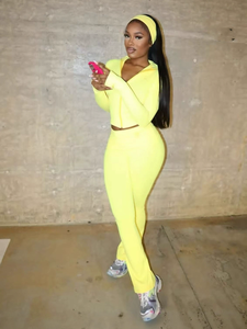 女性用スポーツウェアセットカスタムロゴワークアウトフィットネスジョガーパンツとヨガジッパージャケット2ピースセット秋のトラックスーツ - Product Image 3