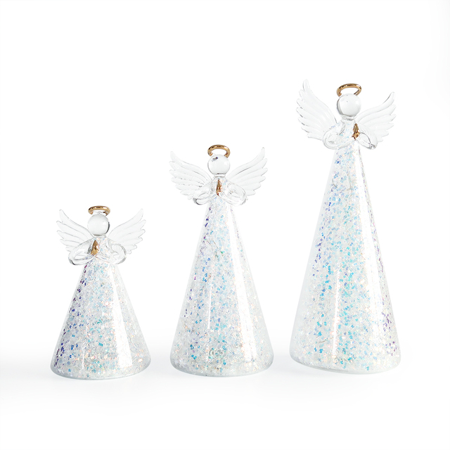 Led Lighted Christmas Handmade Blown Glass Angel Figurine with Led String Light Wholesale Decorative Angel Christmas Light Decor