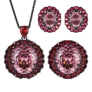 Fashion Eco-friendly Copper Wedding Necklace <b>Sets</b> for Women Jewelry 18*20mm Red Zirconia Elegant Bridal Premium Matching <b>Set</b> - Product Image 1
