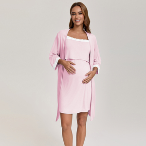 Ensemble <span class=keywords><strong>de</strong></span> robe <span class=keywords><strong>de</strong></span> nuit et <span class=keywords><strong>de</strong></span> pyjama d'allaitement pour femmes enceintes, 95% viscose, 5% élasthanne, 3 pièces, bordure en dentelle, respirant - Product Image 6