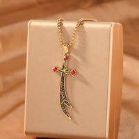 Collier en acier inoxydable avec pendentif épée Zulfiqar incurvée incrustée de zirconium et remplie d'huile, bijou religieux musulman de la secte Ali Shiye