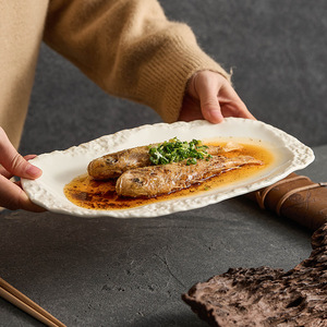 Ceramic American Style Long Oval <strong>Plates</strong> Fish Steamed Dishes <strong>Creative</strong> Rock Pattern <strong>Serve</strong> Trays Stir Fried Dishes Household - Product Image 3