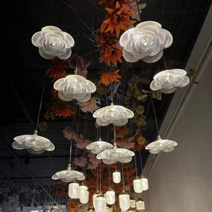 Lustre en cristal à 10 têtes, lumières décoratives <span class=keywords><strong>de</strong></span> mariage, fleurs artificielles en acrylique LED, lampe suspendue pour accessoires <span class=keywords><strong>de</strong></span> mariage - Product Image 1