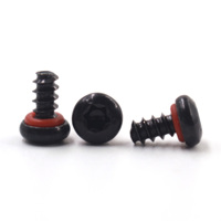 Vis d'étanchéité personnalisées ODM/OEM M2-M16 en acier au carbone, tête cylindrique Torx, étanches, plaquées zinc noir avec joint en caoutchouc rouge