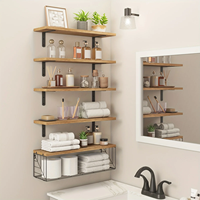 Schwebende Metallregale, rustikaler brauner Wandkorb, 5-stufige Multifunktionsaufbewahrung für Badezimmer, Gewürze, Toilettenpapier, Heimdekoration