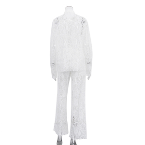 Completo Estivo Sexy da Donna in Due Pezzi: Top Trasparente Bianco con Maniche a Fessura e <span class=keywords><strong>Pantaloni</strong></span> Foderati in Pizzo - Product Image 5