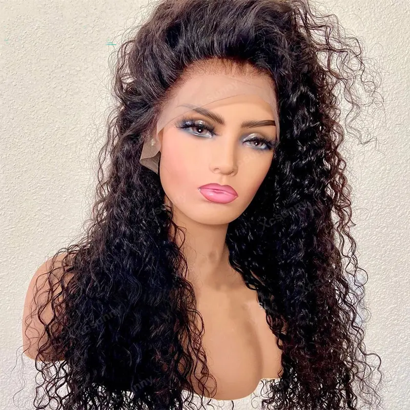 26 Inch Long Natural Black Curly Wigs Lace Front Wigs For Black Women With Preplucked Baby Hair Glueless Hair Wig 180% Density