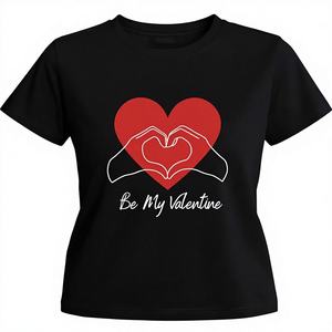 Camiseta de Jersey para el Día de San Valentín para mujer, manga corta, cuello redondo, diseño de corazón estampado, letras Be My Valentine, top informal de primavera - Product Image 1
