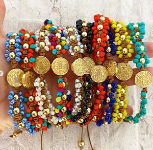 Pulsera de Cobre Estilo Bohemia Unisex con Cuentas Redondas de San Benito Jesús y Patrón Geométrico de Cuentas de Arroz - Product Image 2