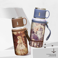 Termo de Acero Inoxidable con Aislamiento al Vacío, Diseño Vintage de Pintura al Óleo de Niña, 600 ml, Tapa en Forma de Tazón, Botella de Agua con Asa