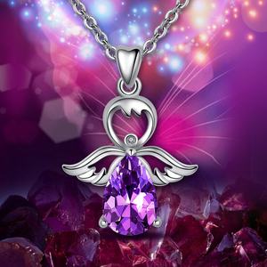 Collar de Plata de Ley 925 Merryshine con Alas de Cristal Morado y Ángel Guardián para Mujer - Product Image 5