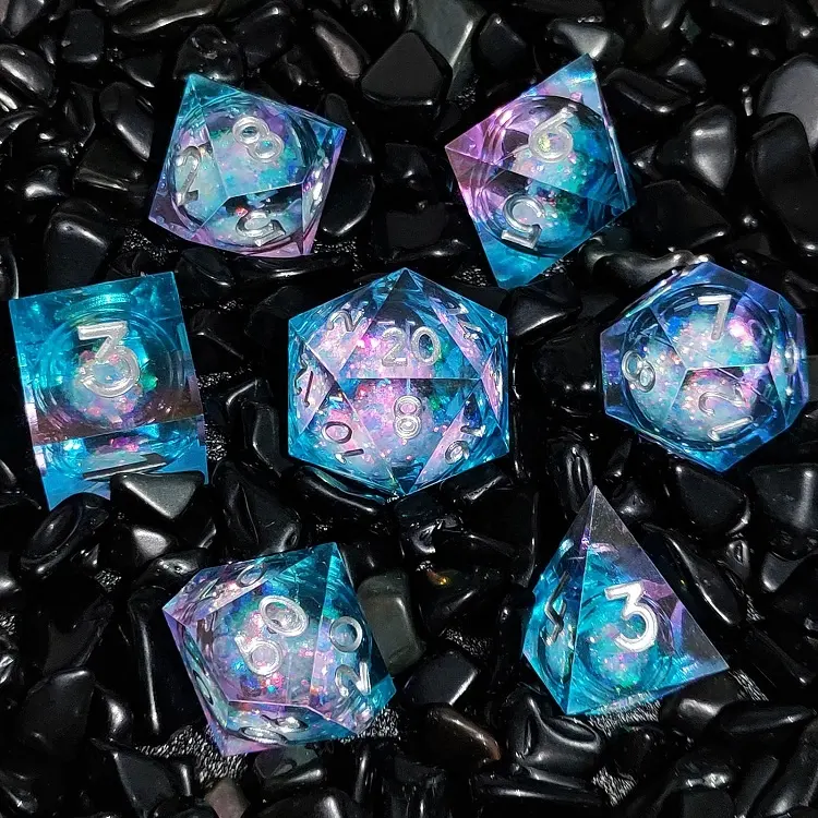 Wholesale Price Creative Quicksand Design Resin Dice Set for DND RPG Games