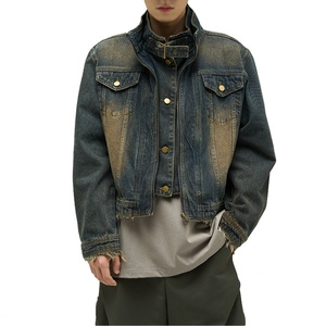 Wholesale Winter Button Casual Dirty Wash <b>Denim</b> Short <b>Coat</b> for Men 100% Cotton High Quality Vintage <b>Denim</b> Jackets - Product Image 1