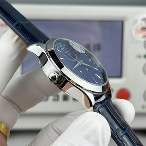 Reloj de pulsera de lujo para caballero con esfera azul oscuro, triple fecha, fase lunar y caja de acero plateado, movimiento mecánico automático personalizado. - Product Image 3