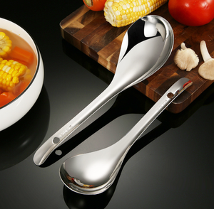 Cuchara para servir sopa de arroz DFS0803 de acero inoxidable SUS304, promoción especial con orificios para colgar - Product Image 2