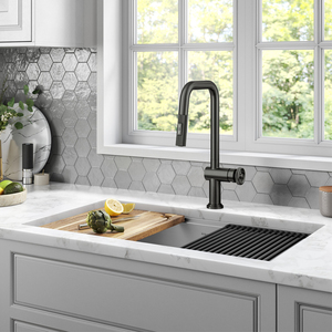 Robinet de cuisine de Style Steampunk à tuyau industriel, mitigeur d'eau froide et chaude gris Gunmetal avec pulvérisateur à double fonction - Product Image 5