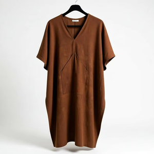 ชุดผ้าลินินสีน้ำตาลสไตล์มินิมอลแบบดั้งเดิมสำหรับผู้ชายชาวแอฟริกัน ทรงหลวม ระบายอากาศได้ดี เป็นมิตรกับสิ่งแวดล้อม พร้อมลายปักแบบชาติพันธุ์ - Product Image 1