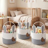 Panier de Pâques tissé à la main pour enfants avec étiquette nominative, panier lapin de Pâques pour fille, garçon, tout-petit, bébé, panier cadeau de Pâques en corde de coton tissée pour œufs