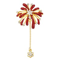 Broche de mode élégante en alliage rouge motif feu d'artifice, ornée de strass brillants et d'un pompon fleur, pour foulard en mousseline, manteau épais, ou comme badge de revers, idéale pour les fêtes et mariages