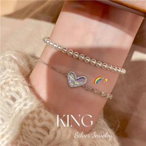 Juego de Collar y Pulsera de Plata S925 con Corazón y Cristales de Imitación para Uso Diario de Mujer, Joyería King Silver - Product Image 2
