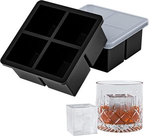 <span class=keywords><strong>Bac</strong></span> à glaçons carré en silicone à 4 cavités <span class=keywords><strong>avec</strong></span> <span class=keywords><strong>couvercle</strong></span>, démoulage facile, grand moule à glace pour la cuisine, outil de fabrication de glace - Product Image 1