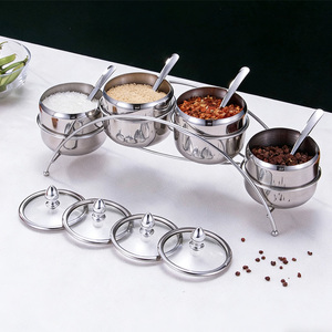 Ensemble <span class=keywords><strong>de</strong></span> pots à épices en acier inoxydable <span class=keywords><strong>de</strong></span> qualité alimentaire 304, écologiques, durables, avec couvercle et cuillère pour <span class=keywords><strong>restaurant</strong></span>, barbecue - Product Image 1