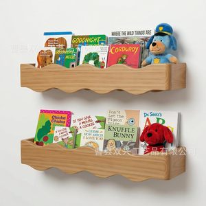 <b>Pine</b> Wood Children's Bookshelf Wall Mounted Floating <b>Shelf</b> For Kids Picture Books Storage 2 Tier - Product Image 1