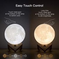 Lampes Lune 3D USB à Intensité Variable Commande Tactile pour Chambre Utilisation Intérieure avec Support en Bois Style Clair de Lune