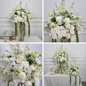 Vente en gros boule de fleurs Dahlias roses blanches et vertes pour centres de table Arrangement floral de 60cm pour décoration de fête prénatale de mariage et d'anniversaire - Product Image 3