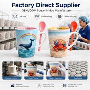 Tazas de Cerámica Personalizadas con Diseño Oceánico y Cuchara, Recuerdo Turístico de las Islas Caimán, para Mayoristas de Regalos - Product Image 3