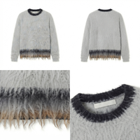 Herren Atmungsaktiver Langer Pullover Rundhals Übergroßer Schnitt Gestreiftes Muster Warmer Mohair-Strick Rückenlogo Winter