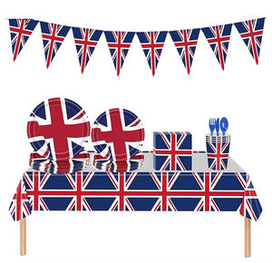 114 Pcs <strong>Union</strong> <strong>Jack</strong> Tableware Set - <strong>Union</strong> <strong>Jack</strong> Tablecloth Napkins Cups Paper <strong>Plates</strong> Dinnerware Set Bunting Flags HS605 - Product Image 1
