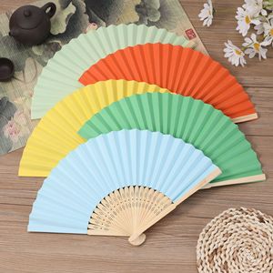 Color Bamboo Folding Fan Children's Kindergarten DIY Handmade Solid Color Folding Fan Hand-painted Logo Engraving