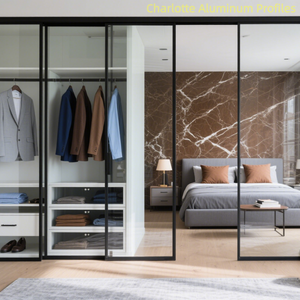 Portes de placard, de bibliothèque et de cave <span class=keywords><strong>à</strong></span> vin en verre trempé avec cadre en aluminium moderne personnalisé, bord étroit, <span class=keywords><strong>plat</strong></span>, pour hôtel - Product Image 5