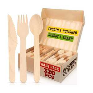 Vaisselle biodégradable, ustensiles en bois, ensemble cuillère, couteau et fourchette, avec logo personnalisé accepté - Product Image 3