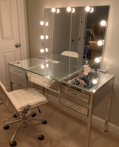 Bàn trang điểm đồ nội thất phòng ngủ gỗ phòng ngủ bộ thông minh LED bảng Vanity bảng Glass Top đầy đủ gương MDF + gương + LED - Product Image 4