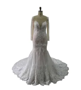 Ivory fashion custom other wedding dress apparel mermaid sleeve covered body mermaid beaded bridal gowns