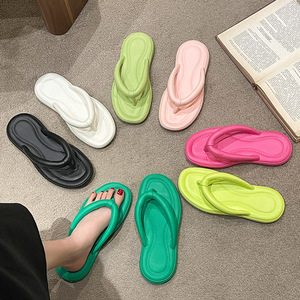 Thick Soled Flip-flops Ladies Solid Color Fashion <b>Slippers</b> Leisure Summer Beach <b>Slippers</b> Wholesale Women - Product Image 4