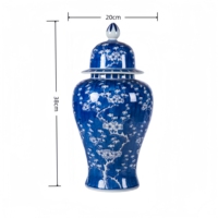 Vase en céramique rond traditionnel bleu et blanc à motif prune glacée, capacité 10L, peint à la main, décoration d'intérieur, vase de table/sol