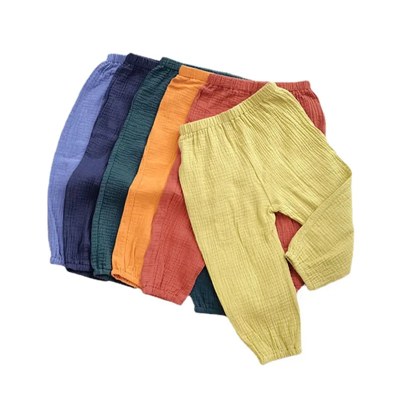 Pantaloni in mussola OEM pantaloni estivi per bambini in tinta unita pantaloni primavera Unisex per bambini e ragazze