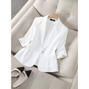 Pink Women's Three Quarter Sleeve Blazer <b>Jacket</b> With Label Anti Wrinkle For Commute Spring <b>Summer</b> Autumn - Product Image 4