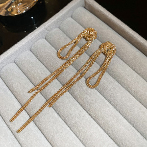 Boucles d'oreilles de luxe élégantes pour femmes, pour soirée, mariage, bijoux, chaîne nouée, longues, à pampilles - Product Image 6