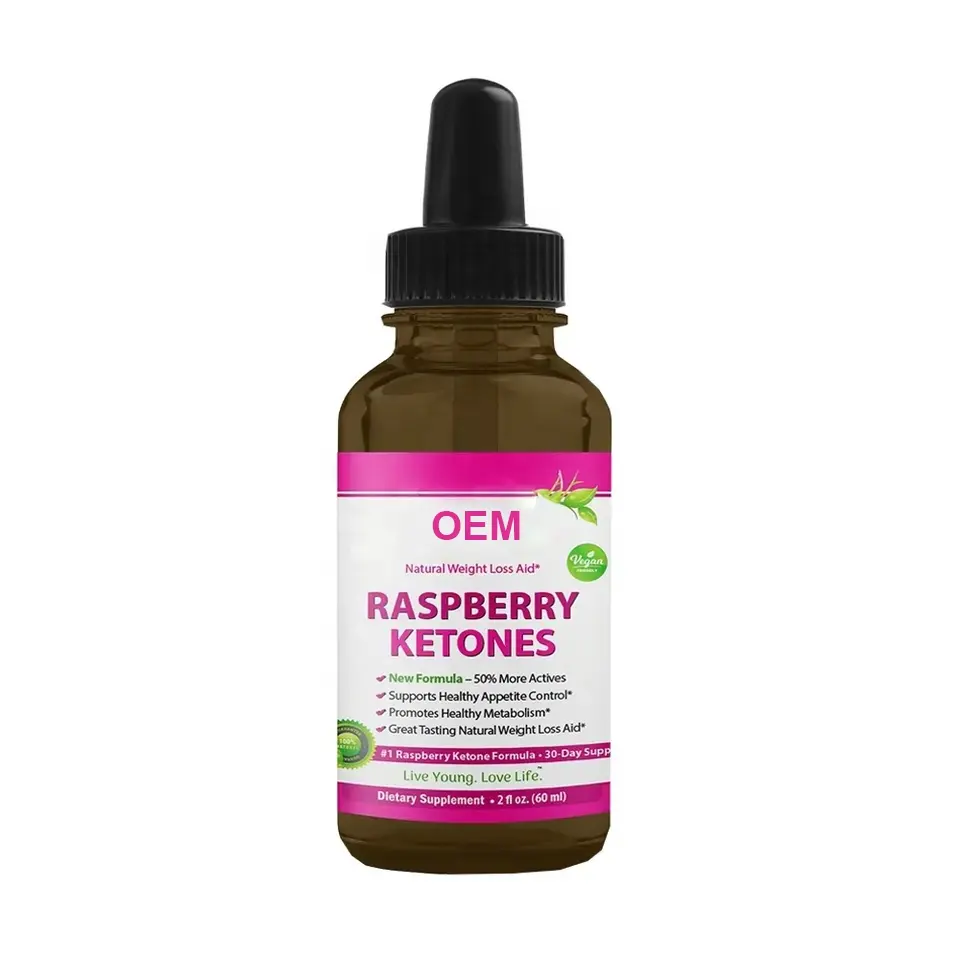 Obat kesehatan, Label pribadi alami penurun berat badan, bantuan kesehatan, pembakar lemak, Raspberry Ketones, tetesan cair